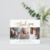 予算金ゴールドスクリプト3写真ベビーサンキューカード (スタンド正面)