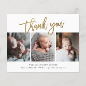 予算金ゴールドスクリプト3写真ベビーサンキューカード (正面)