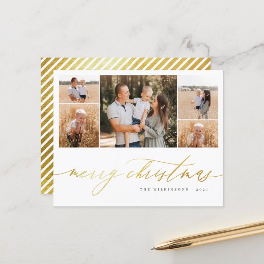 予算金ゴールドスクリプト5フォトコラージメリークリスマス (正面/裏面インサイチュ)