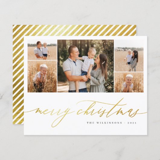 予算金ゴールドスクリプト5フォトコラージメリークリスマス (正面/裏面)