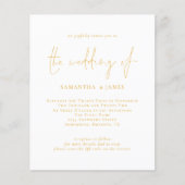 予算金ゴールドスクリプトQRコード結婚式招待状 (正面)