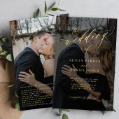 予算金ゴールドスクリプトQRフォト結婚式招待状