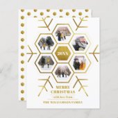 予算金ゴールドスノーフレーククリスマスホリデーフォトカード (正面/裏面)