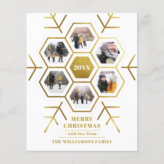 予算金ゴールドスノーフレーククリスマスホリデーフォトカード (正面)