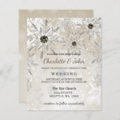 予算金ゴールドスノーフレークスウィンターウェディング招待状 (正面/裏面)