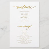 予算金ゴールドタイポグラフィシンプル結婚式プログラム チラシ (正面)