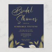 予算金ゴールドネイビーブライダルシャワー招待フライヤー チラシ (正面)