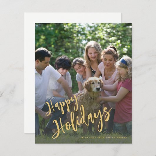 予算金ゴールドハッピーホリデーズフォトホリデーカード (正面/裏面)