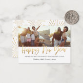 予算金ゴールドハッピー新年数々の写真ニューイヤー ノートカード (正面/裏面インサイチュ)