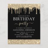 予算金ゴールドブラックグリッター任意の年齢誕生日 (正面)