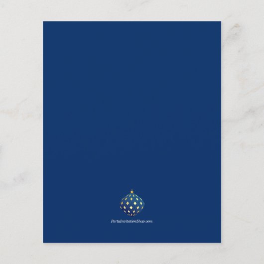 予算金ゴールドブルークリスマスオーナメント招待状 チラシ (裏面)