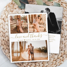 予算金ゴールドホワイトコラージュ結婚のサンキューカード