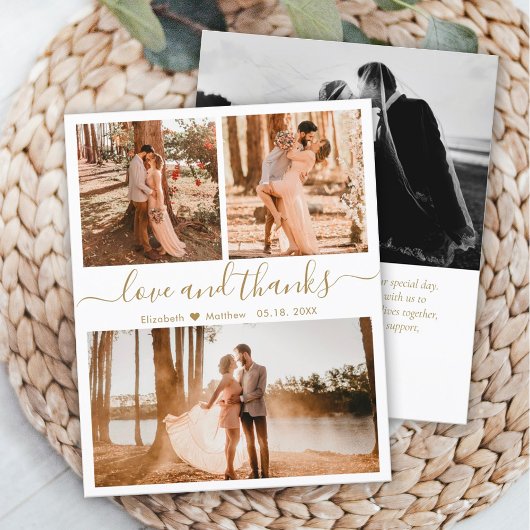 予算金ゴールドホワイトコラージュ結婚のサンキューカード