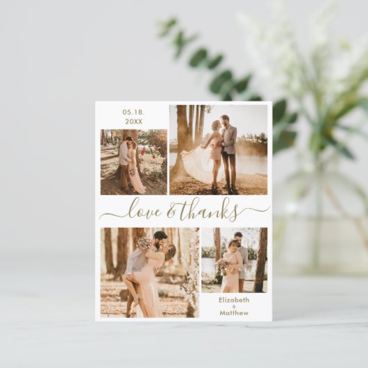 予算金ゴールドホワイトフォトコラージュ結婚の感謝 (スタンド正面)