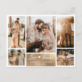 予算金ゴールドホワイトフォトコラージュ結婚の感謝 ポストカード