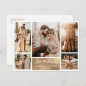 予算金ゴールドホワイトフォトコラージュ結婚の感謝 ポストカード (正面/裏面)