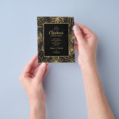 予算金ゴールドポインセティアスクリスマス招待状 チラシ (手)