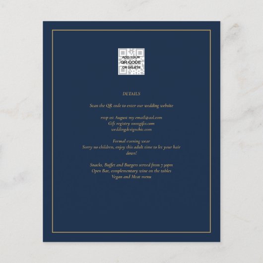 予算金ゴールドレースAll-in-1ウェディング招待QRコード チラシ (裏面)