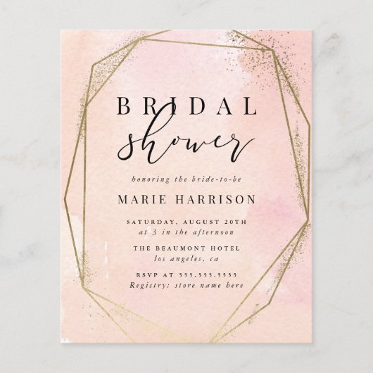 予算金ゴールド幾何学的赤面ピンクブライダルシャワー (正面)