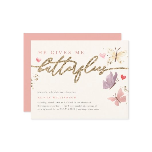 予算金ゴールド彼与え私蝶ブライダルシャワー (正面/裏面インサイチュ)