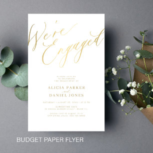 予算金ゴールド我々は婚約した婚約パーティ招待状 チラシ