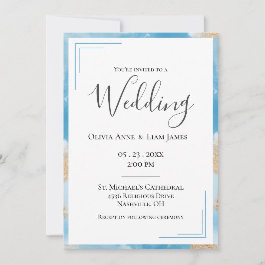 予算金ゴールド抽象芸術エレガモダンントウェディング 招待状 (正面)