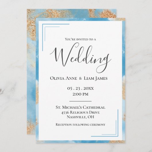 予算金ゴールド抽象芸術エレガモダンントウェディング 招待状 (正面/裏面)