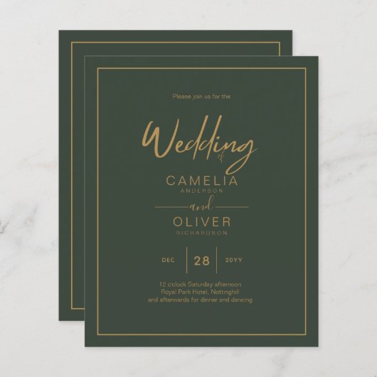 予算金ゴールド文字スクリプエレガントト (正面/裏面)