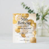 予算金ゴールド白いバルーン誕生日招待状 (スタンド正面)