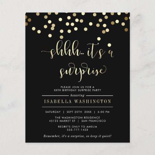 予算金ゴールド紙吹雪サプライズ誕生日パーティー (正面)