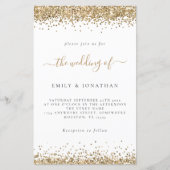 予算金ゴールド結婚グリッターの白招待状 (正面)