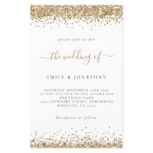 予算金ゴールド結婚グリッターの白招待状