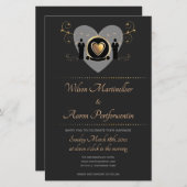 予算金ゴールド結婚ハートのLGBTQ結婚式招待状 (正面/裏面)