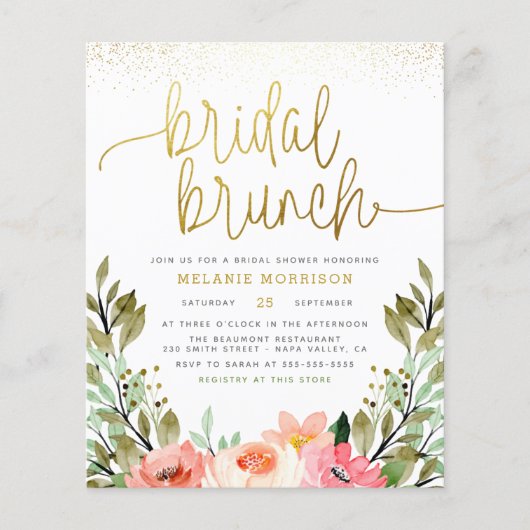 予算金ゴールド赤面ピンクフローラブライダルブランチ (正面)