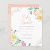 予算金ゴールド赤面ピンクフローラベビーシャワーブランチ (正面/裏面)