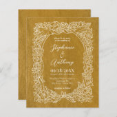 予算金ゴールド黄フローラ結婚式招待状 (正面/裏面)