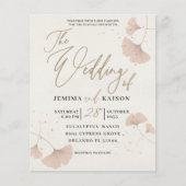 予算金ゴールド&テラコッタイチョウ結婚式招待状 (正面)