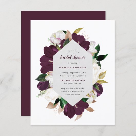 予算金ゴールド&プラムパープルフローラブライダルシャワー (正面/裏面)