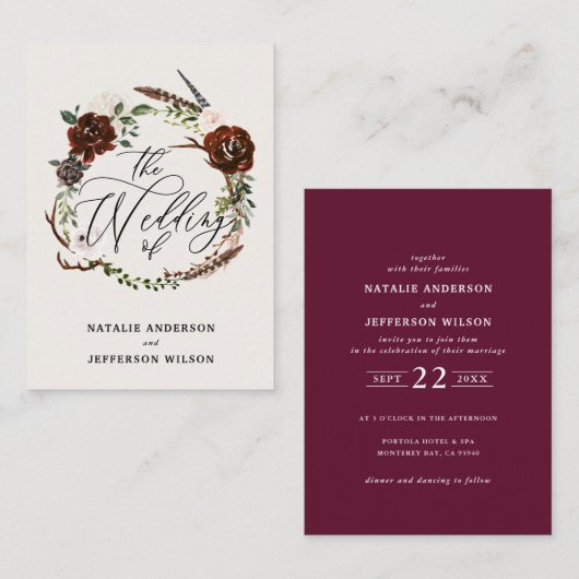 予算錆フローラリース秋日付カードの保存 ノートカード (正面/裏面)