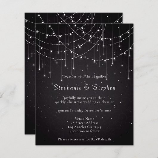 予算黒文字列ライトQRコードウェディング招待 (正面/裏面)