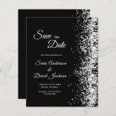 予算黒番グリッター日付の保存招待状 (正面/裏面)