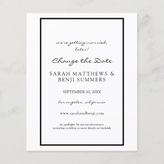 予算黒白キャンセルまたは日付変更 チラシ (正面)