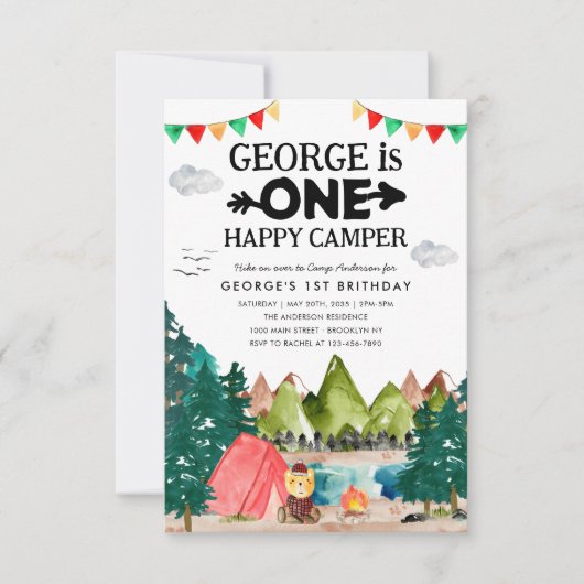 予算1ハッピーキャンパーウッズキャンピング1st誕生日 ノートカード (正面)