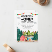 予算1ハッピーキャンパーウッズキャンピング1st誕生日 ノートカード (正面/裏面インサイチュ)