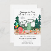 予算1ハッピーキャンパーウッズキャンピング1st誕生日 ノートカード (正面/裏面)