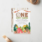 予算1ハッピーキャンパーウッドランドベア1歳の誕生日 ノートカード (正面/裏面インサイチュ)