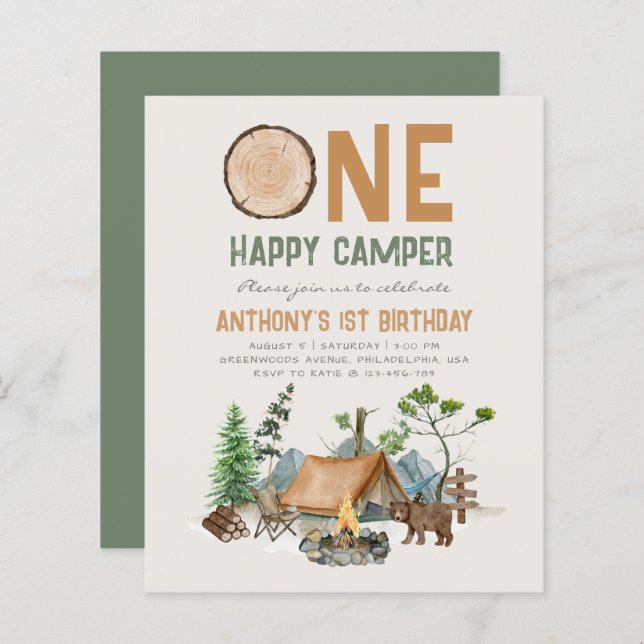 予算1ハッピーキャンパーウッドランド1歳の誕生日 (正面/裏面)