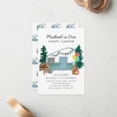 予算1ハッピーキャンパーツリーキャンプ1st誕生日 ノートカード (正面/裏面インサイチュ)