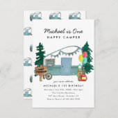 予算1ハッピーキャンパーツリーキャンプ1st誕生日 ノートカード (正面/裏面)