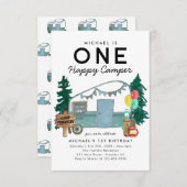 予算1ハッピーキャンパーツリーキャンプ1st誕生日 ノートカード (正面/裏面)